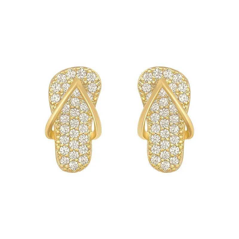 Glistening Mini Zircon Flip Flop Slipper-Shaped Stud Earrings and Necklace
