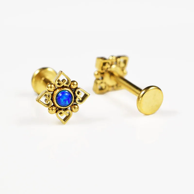 Gold Filigree Labret with Blue Opal