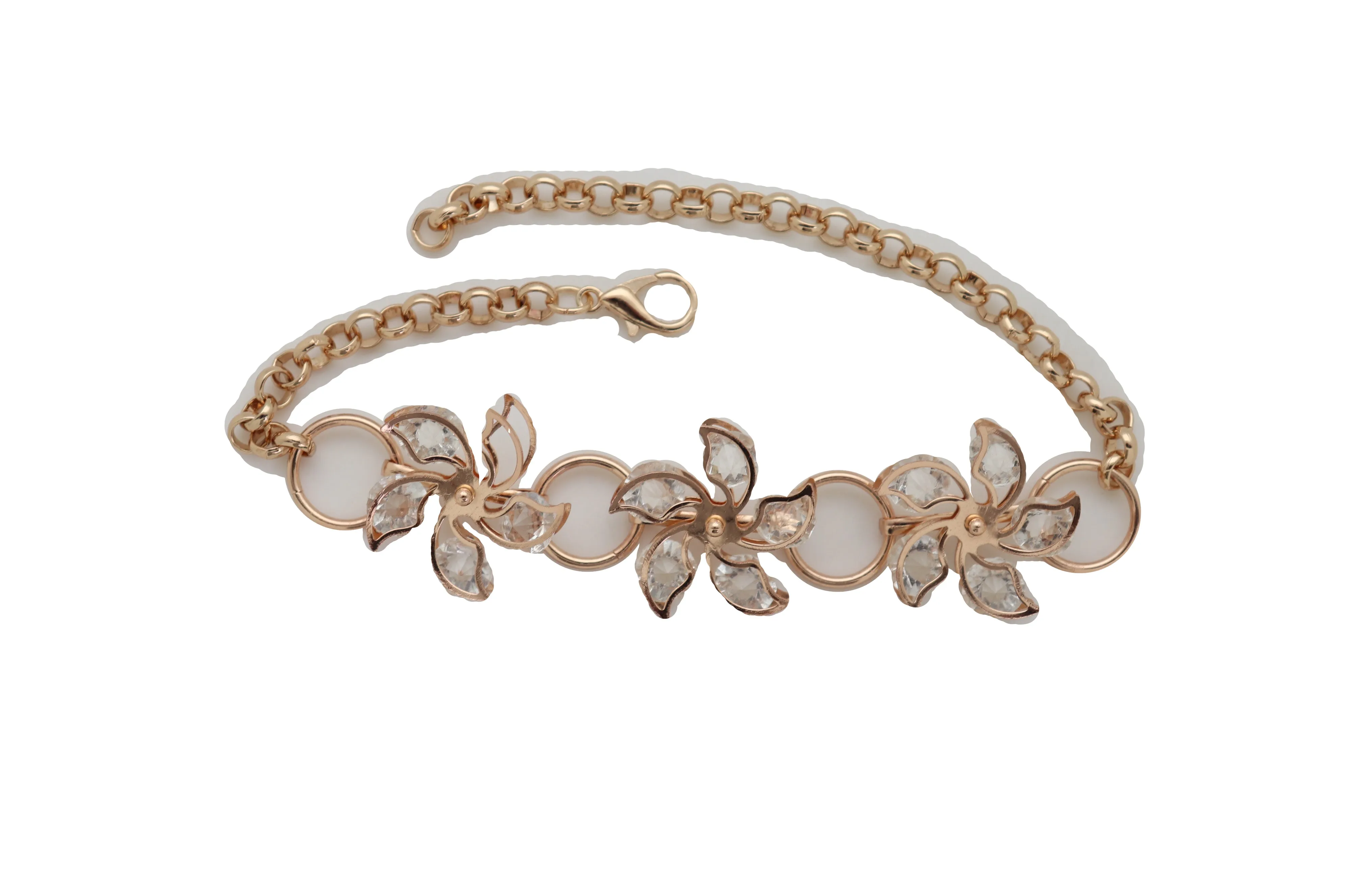 Gold Metal Chain Boot Bracelet High Heel Shoe Charm Bling Flower Anklet