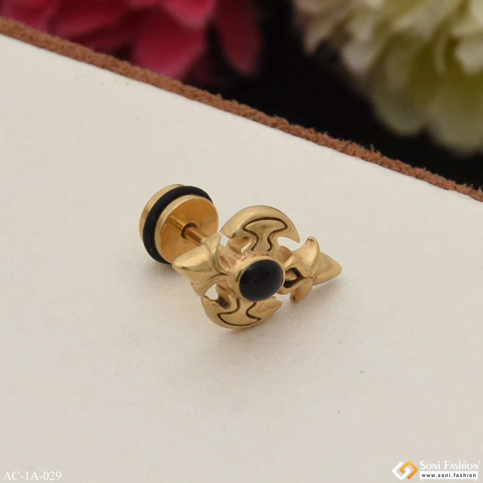 Golden Sword Cross Surgical Steel Stud Earring for Men (1 Pc) - Style A029