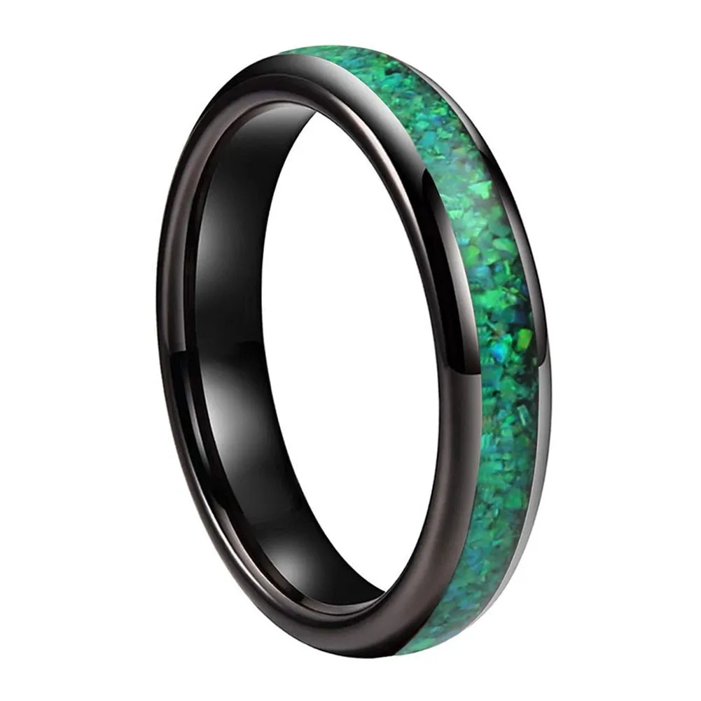 Green Opal & Black Tungsten Ring (4mm)