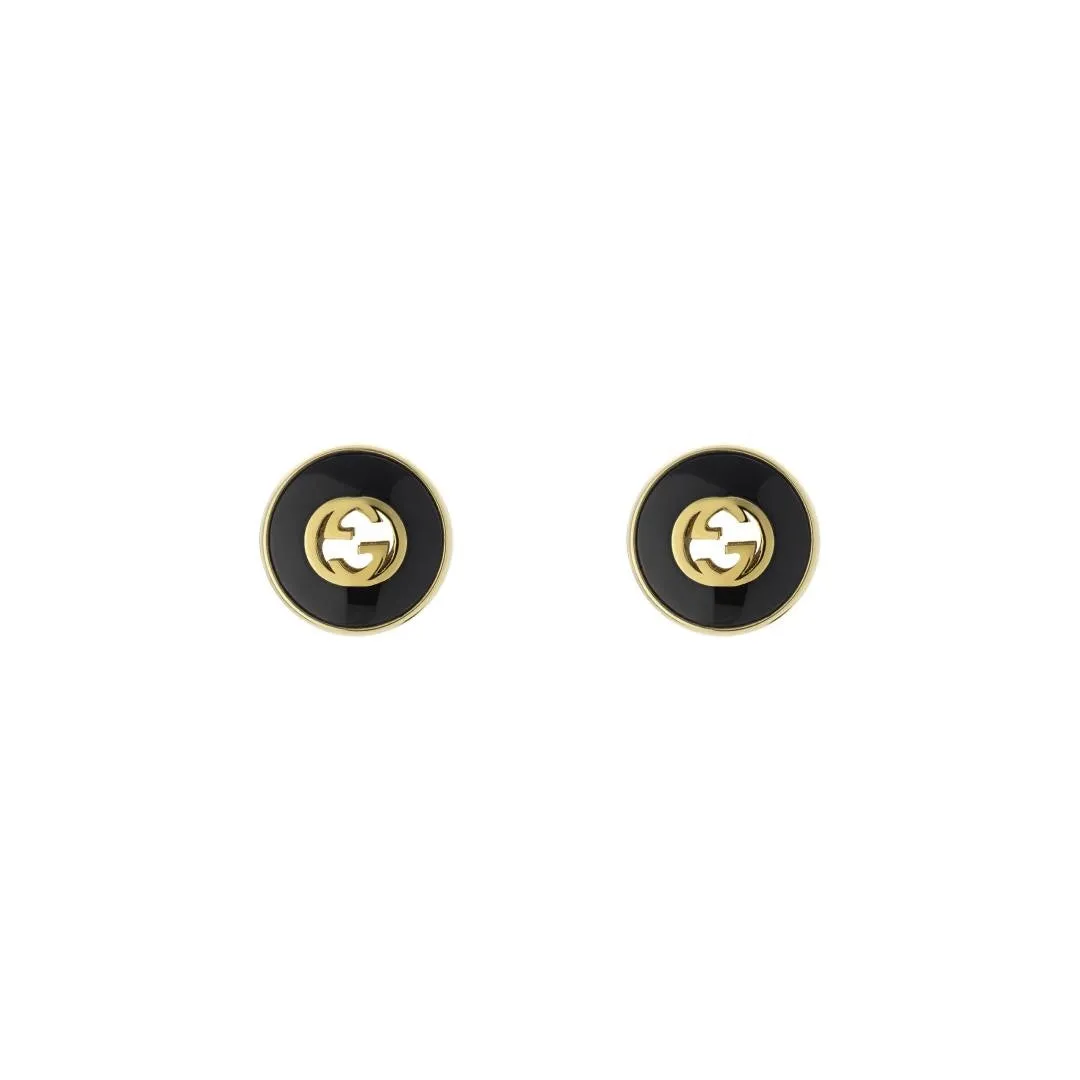 Gucci 18K Yellow Gold Black Onyx Stud Earrings