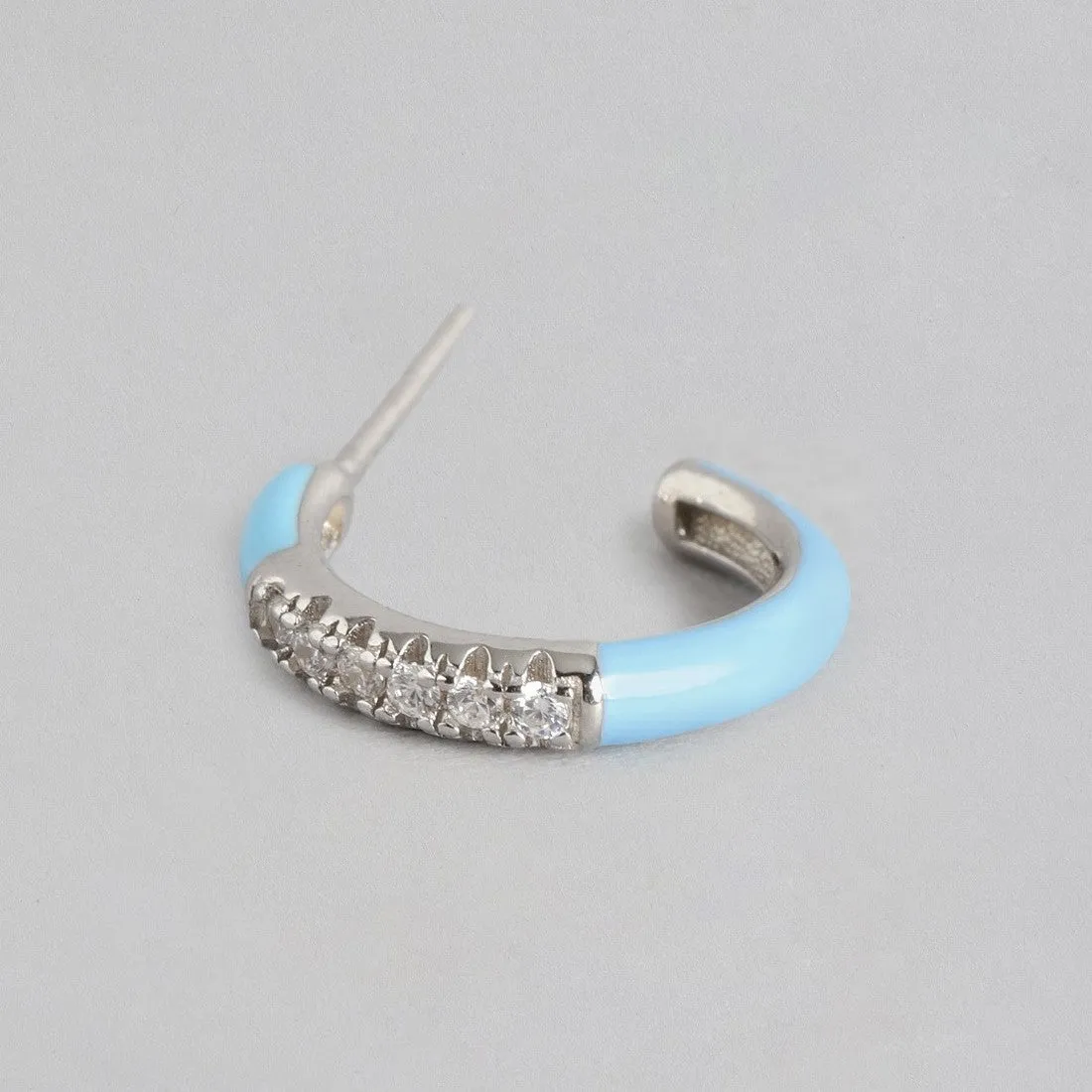 Half Hoop Blue Rhodium Plated 925 Sterling Silver Earrings