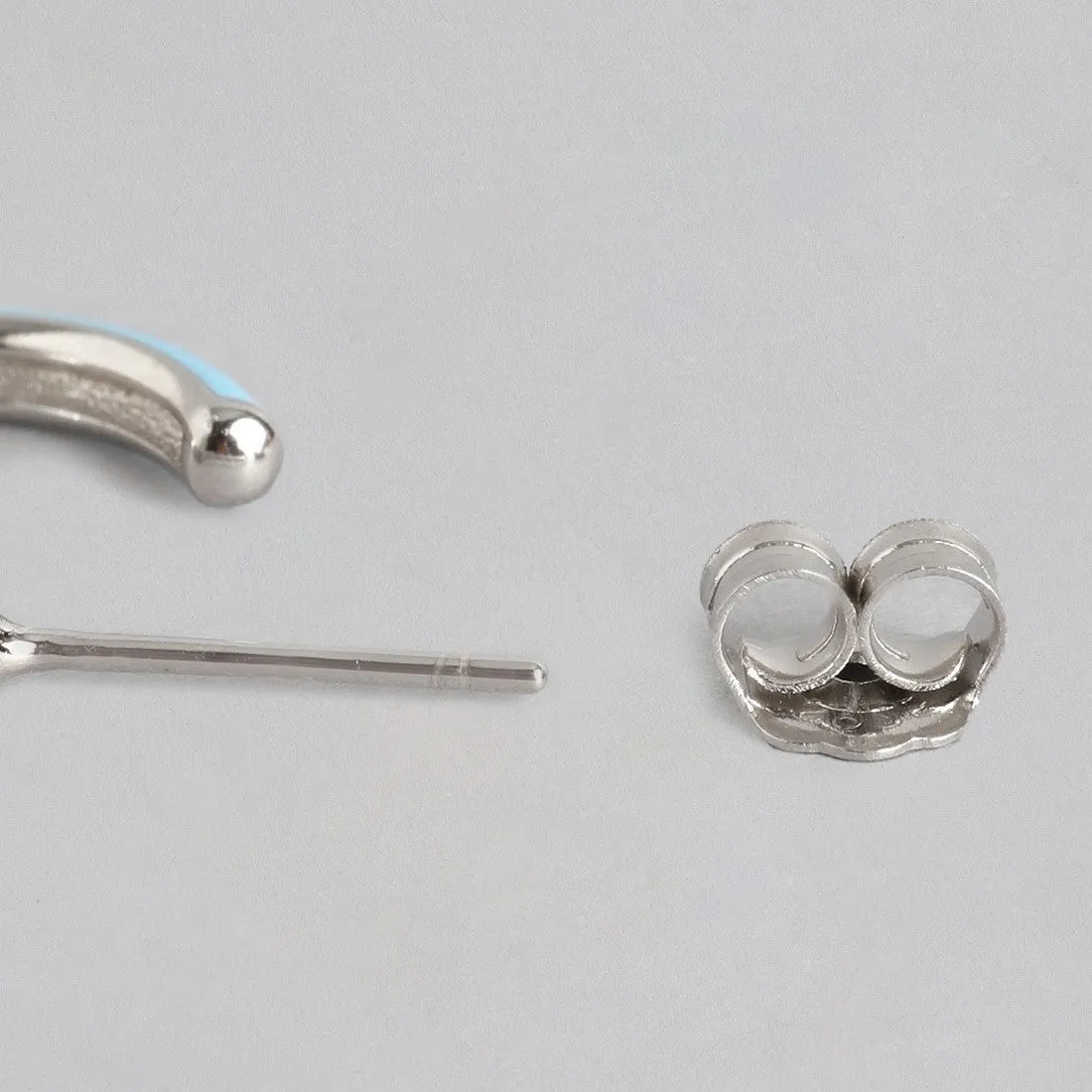 Half Hoop Blue Rhodium Plated 925 Sterling Silver Earrings