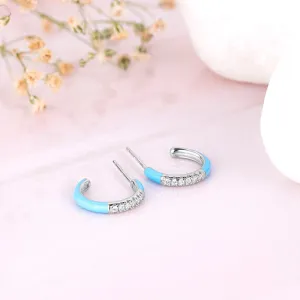 Half Hoop Blue Rhodium Plated 925 Sterling Silver Earrings
