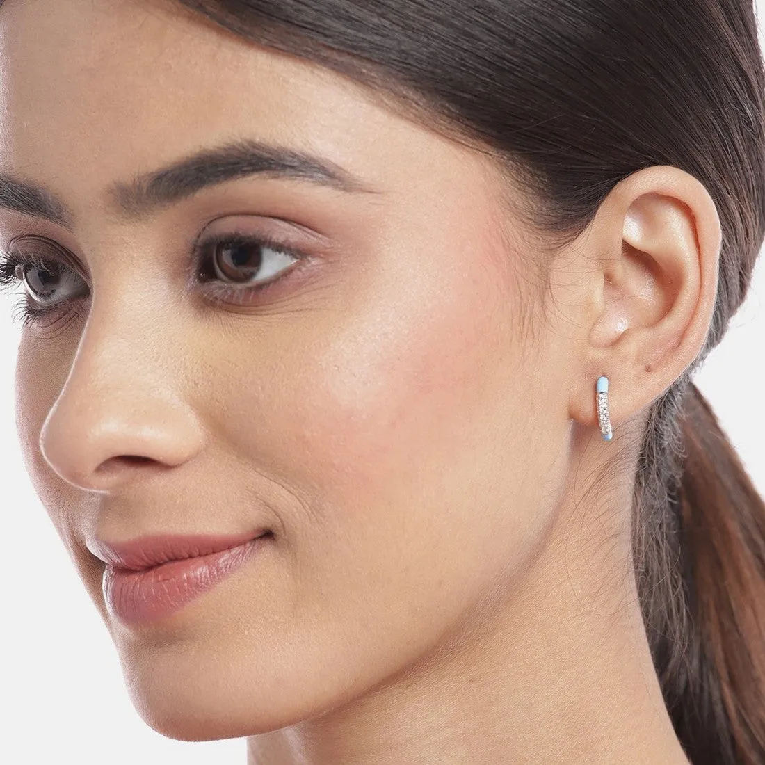 Half Hoop Blue Rhodium Plated 925 Sterling Silver Earrings