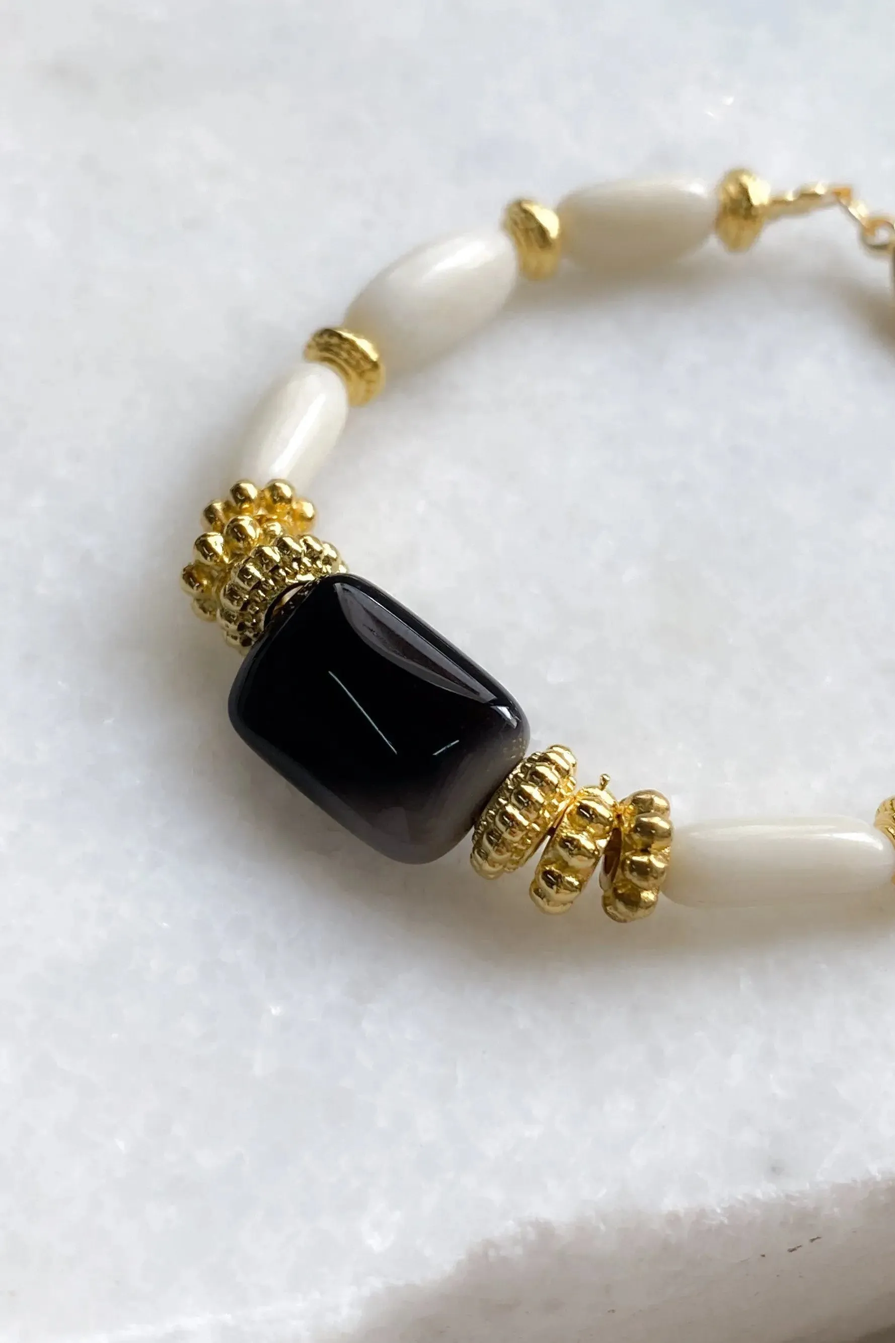 HANA: Onyx & Coral Bracelet