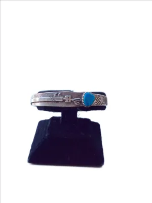 Hand Crafted Native American Cuff Bracelet, Corn Person with Turquoise
