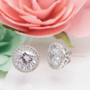 Jada S.S. .925 "Angel" Silver Small CZ Halo Post Earring