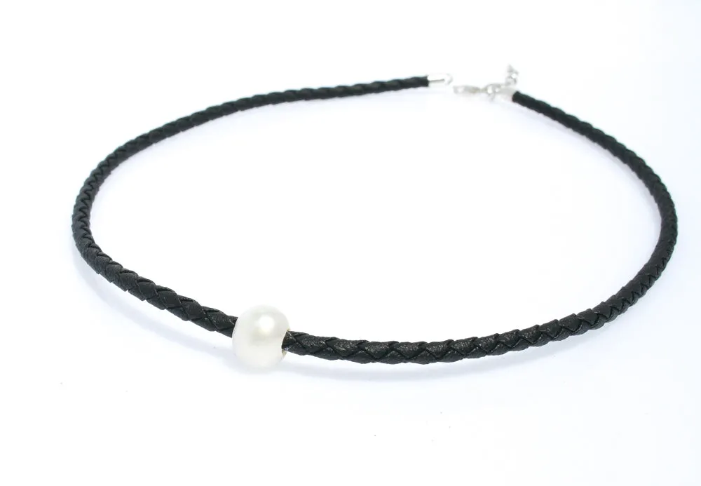 Josie Pearl Black Braid Necklace