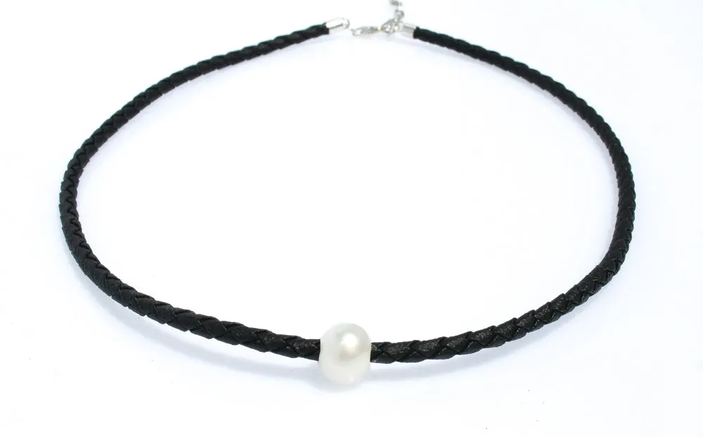 Josie Pearl Black Braid Necklace