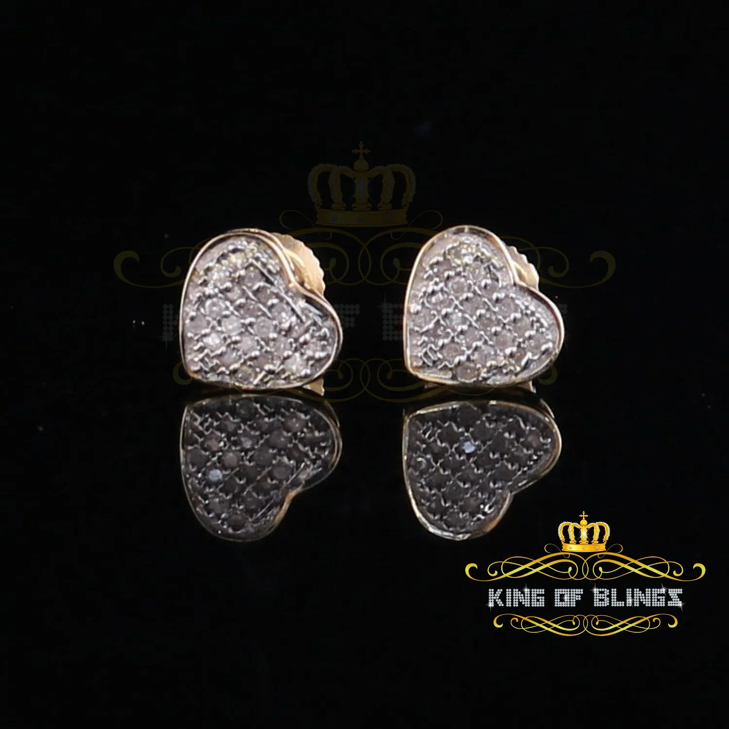 King of Blings-925 Sterling Silver 0.10ct Diamond Heart Earrings For Women Yellow Stud For Men