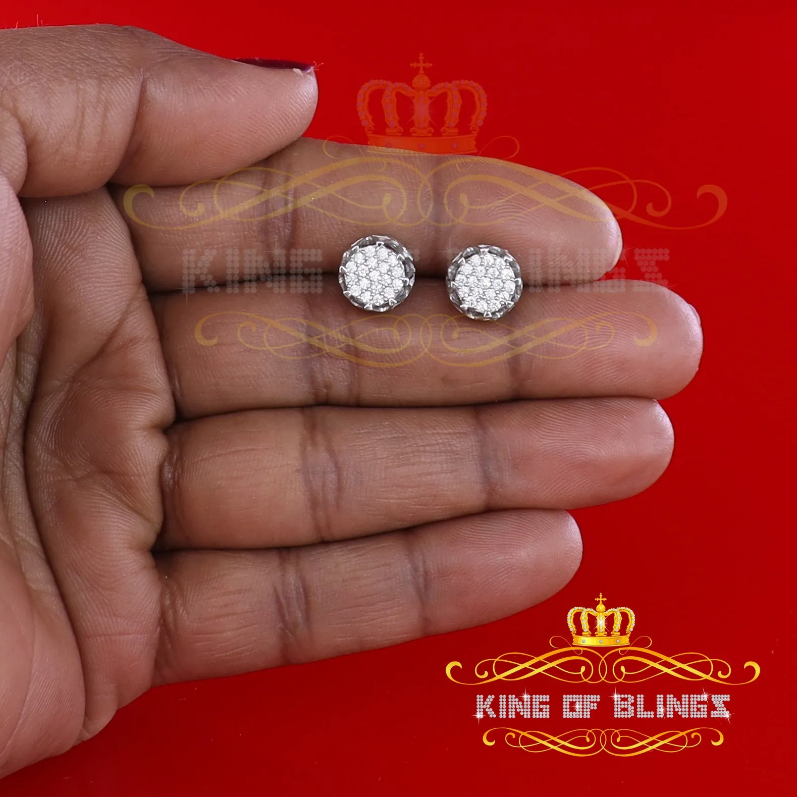 King of Blings- 925 White Sterling Silver 0.58ct Cubic Zirconia Women's Hip Hop Flower Earrings