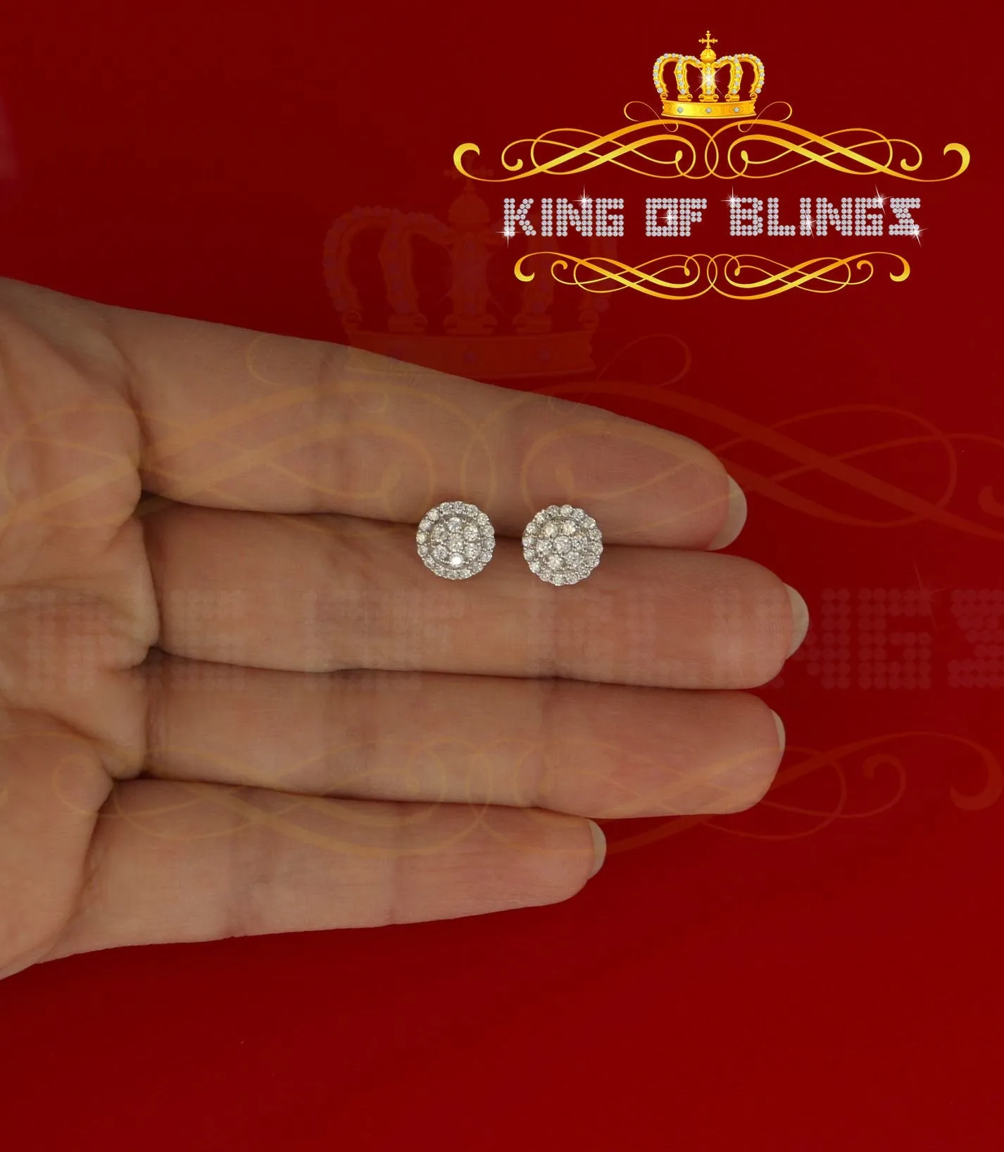 King of Blings- Aretes Para Hombre 925 White Silver 0.88ct Cubic Zirconia Round Women's Earring