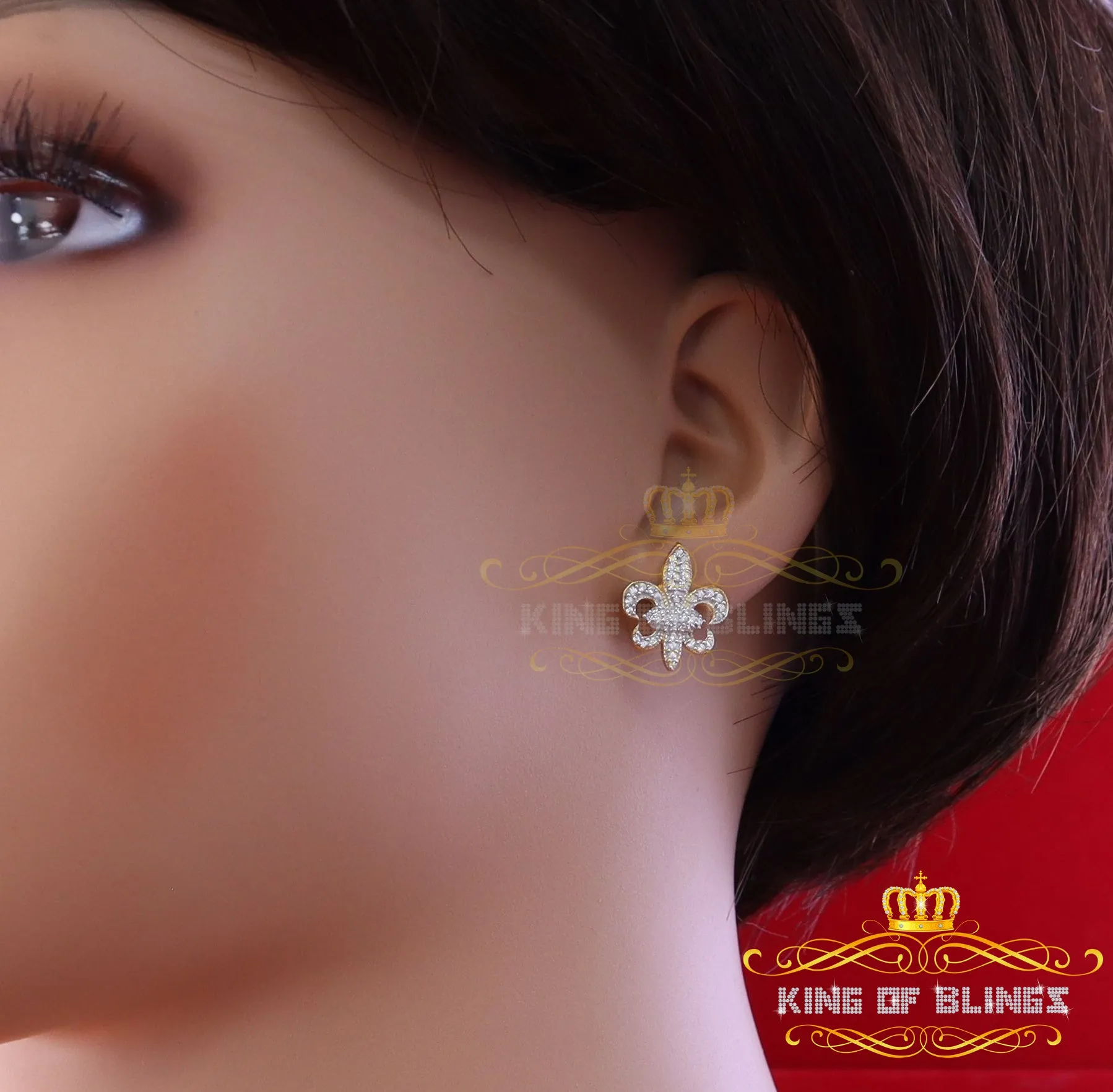 King of Bling's Fleur de Lis Yellow 925 Silver Screw Back 0.96ct Cubic Zirconia Women's Earrings