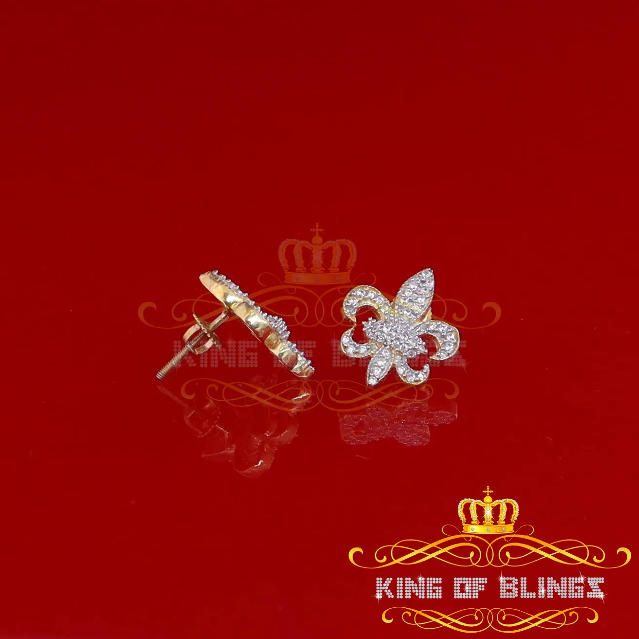 King of Bling's Fleur de Lis Yellow 925 Silver Screw Back 0.96ct Cubic Zirconia Women's Earrings