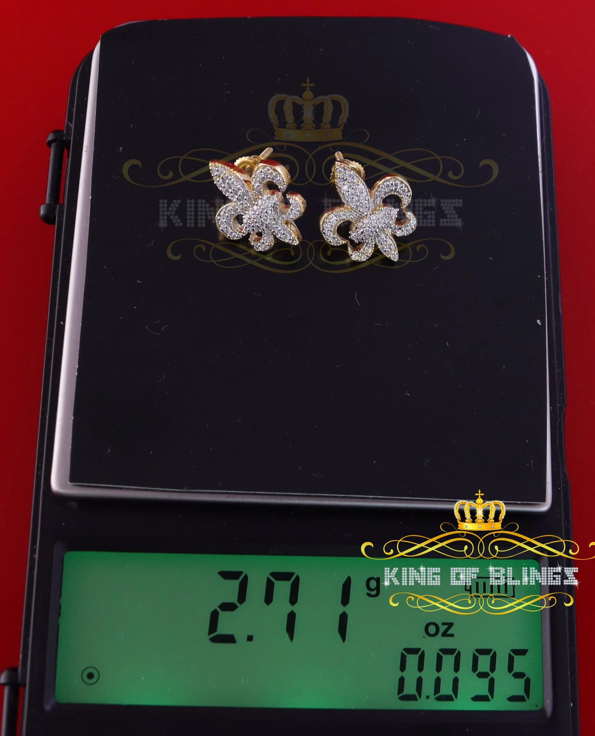King of Bling's Fleur de Lis Yellow 925 Silver Screw Back 0.96ct Cubic Zirconia Women's Earrings
