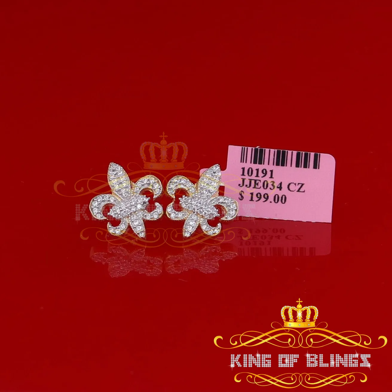 King of Bling's Fleur de Lis Yellow 925 Silver Screw Back 0.96ct Cubic Zirconia Women's Earrings