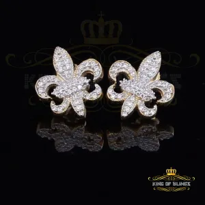 King of Bling's Fleur de Lis Yellow 925 Silver Screw Back 0.96ct Cubic Zirconia Women's Earrings