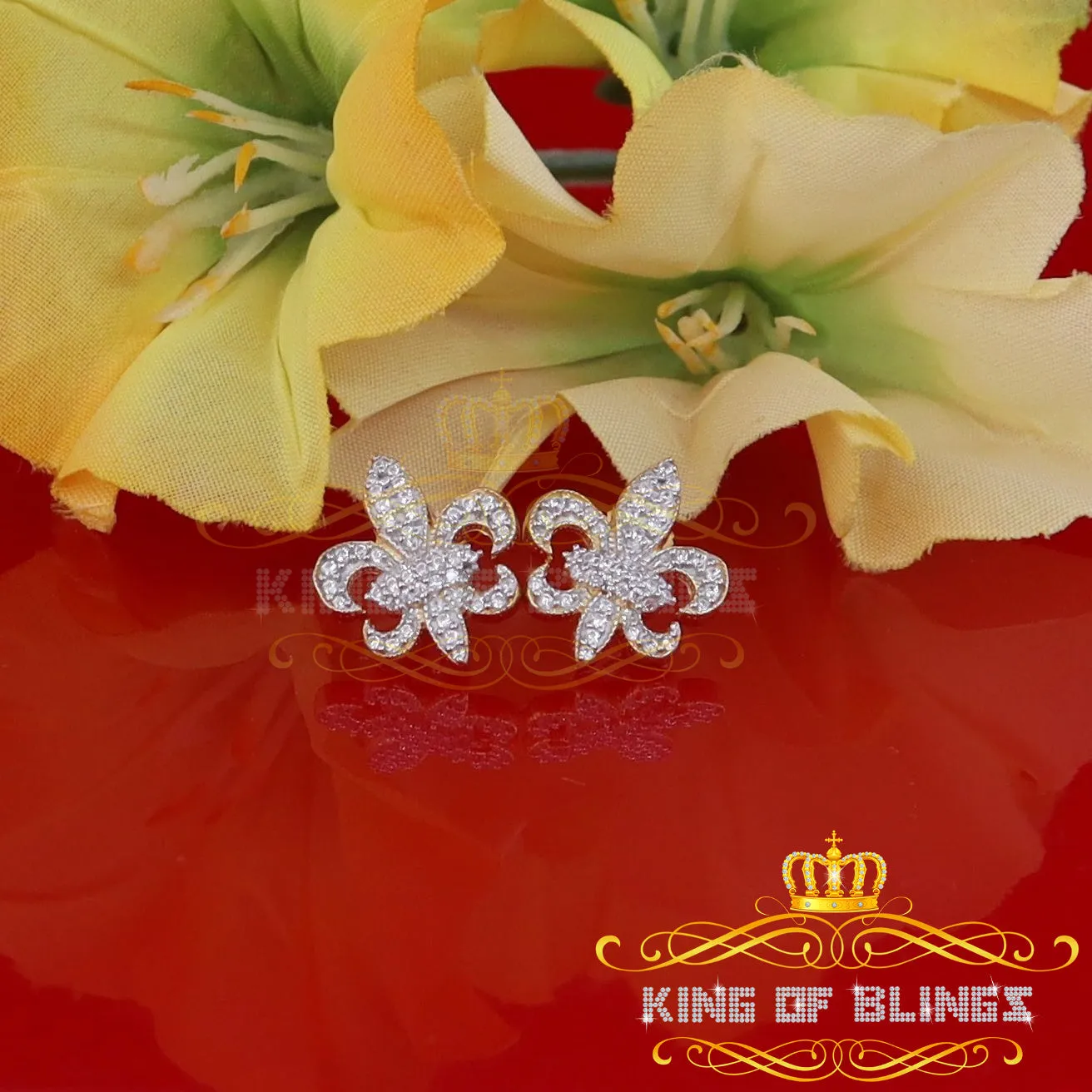 King of Bling's Fleur de Lis Yellow 925 Silver Screw Back 0.96ct Cubic Zirconia Women's Earrings
