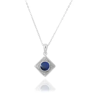 Kite Shaped Aztec Sterling Silver Pendant with Round Lapis