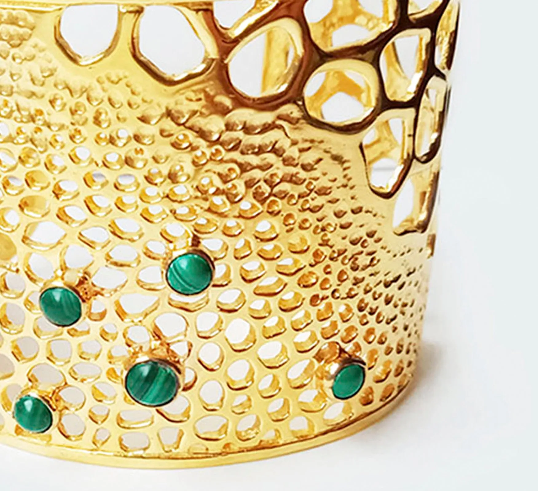 Labyrinth Malachite Gold Cuff Bangle Bracelet