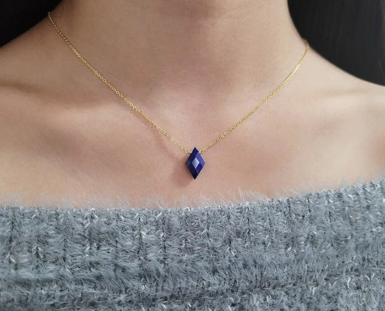 Lapis Lazuli Diamond Pendant Necklace
