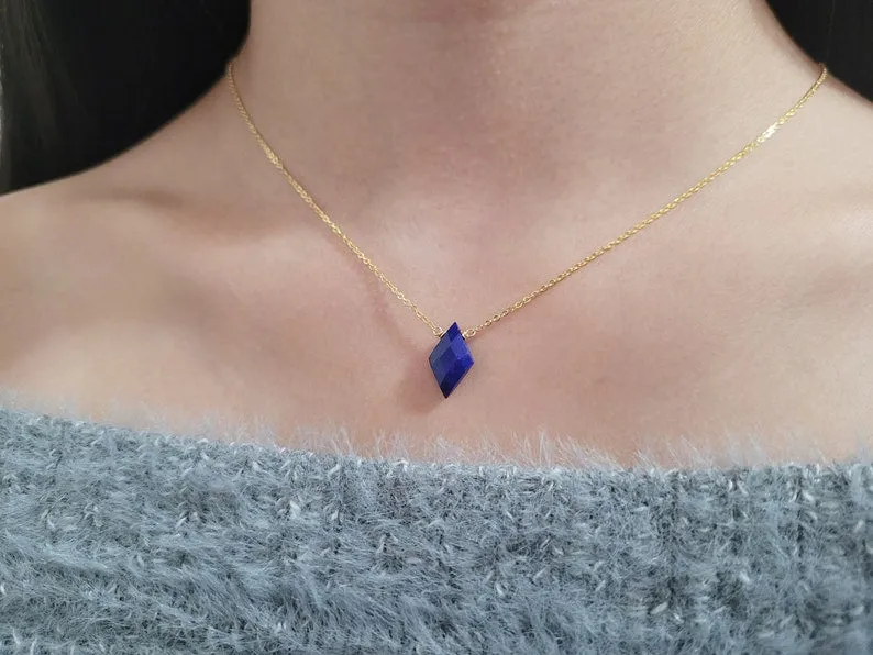 Lapis Lazuli Diamond Pendant Necklace
