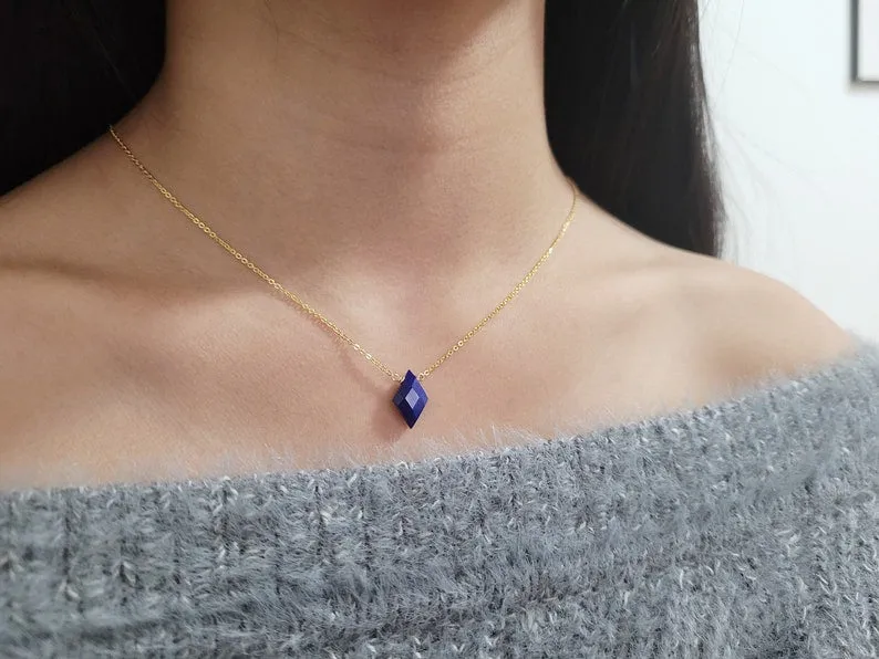 Lapis Lazuli Diamond Pendant Necklace