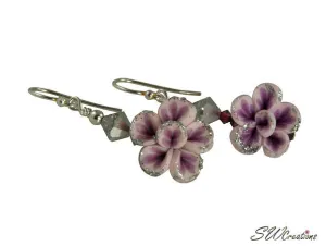 Lavender Silver Floral Beaded Earrings