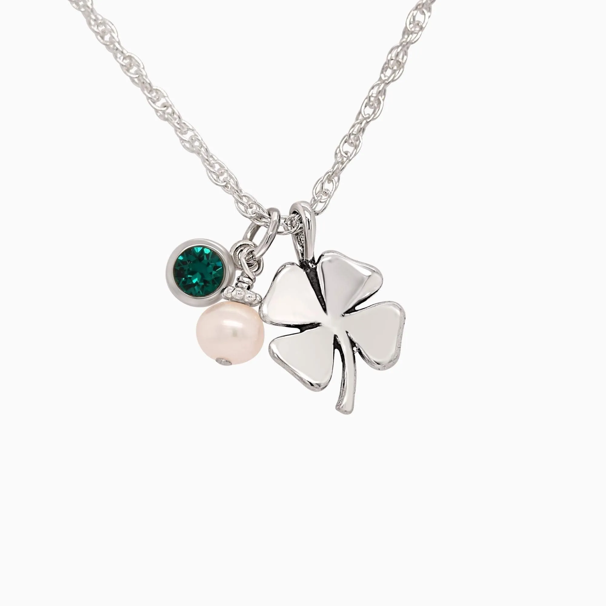 Lucky Clover   Sparkly Birthstone Crystal Necklace