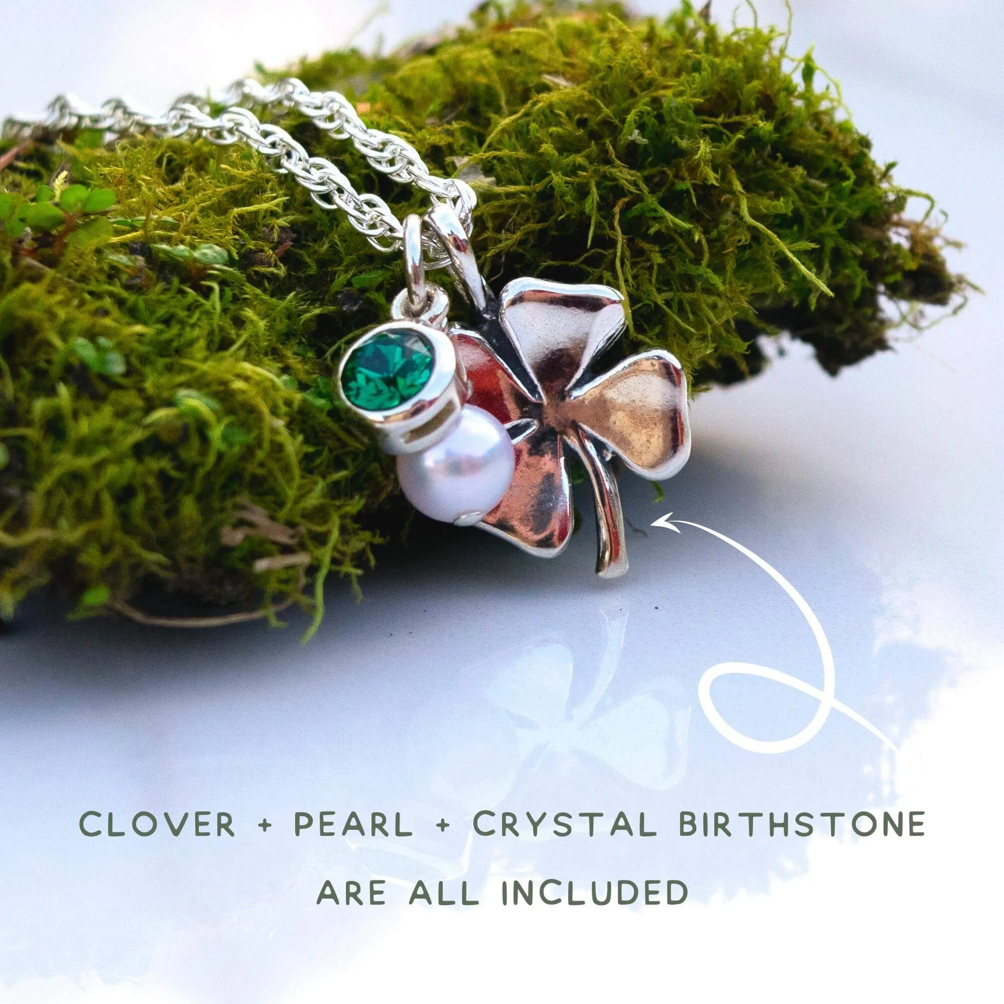 Lucky Clover   Sparkly Birthstone Crystal Necklace