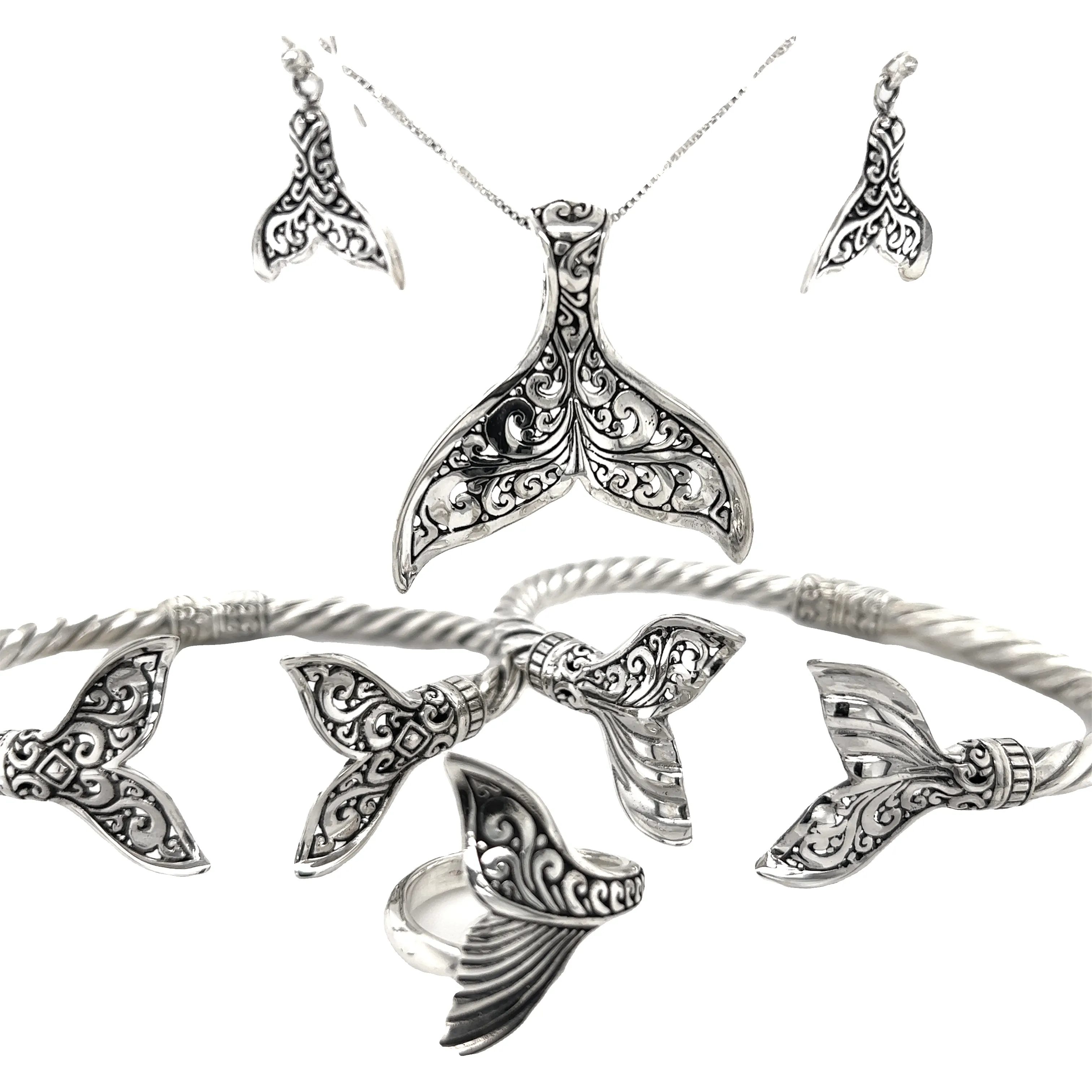 Majestic Half Filigree Whale Tail Cuff Bracelet