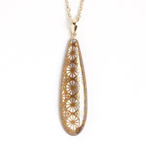Maki-e Urushi Lacquer Pendant Necklace - White South Sea Pearl Shell / Bamboo Weave Pattern -, Traditional Japanese Urushi Lacquer Jewelry