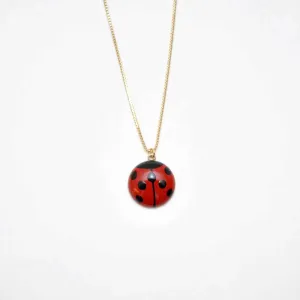 Maki-e Urushi Lacquer Pendant Necklace - White South Sea Pearl Shell / Ladybug / Red -, Traditional Japanese Urushi Lacquer Jewelry