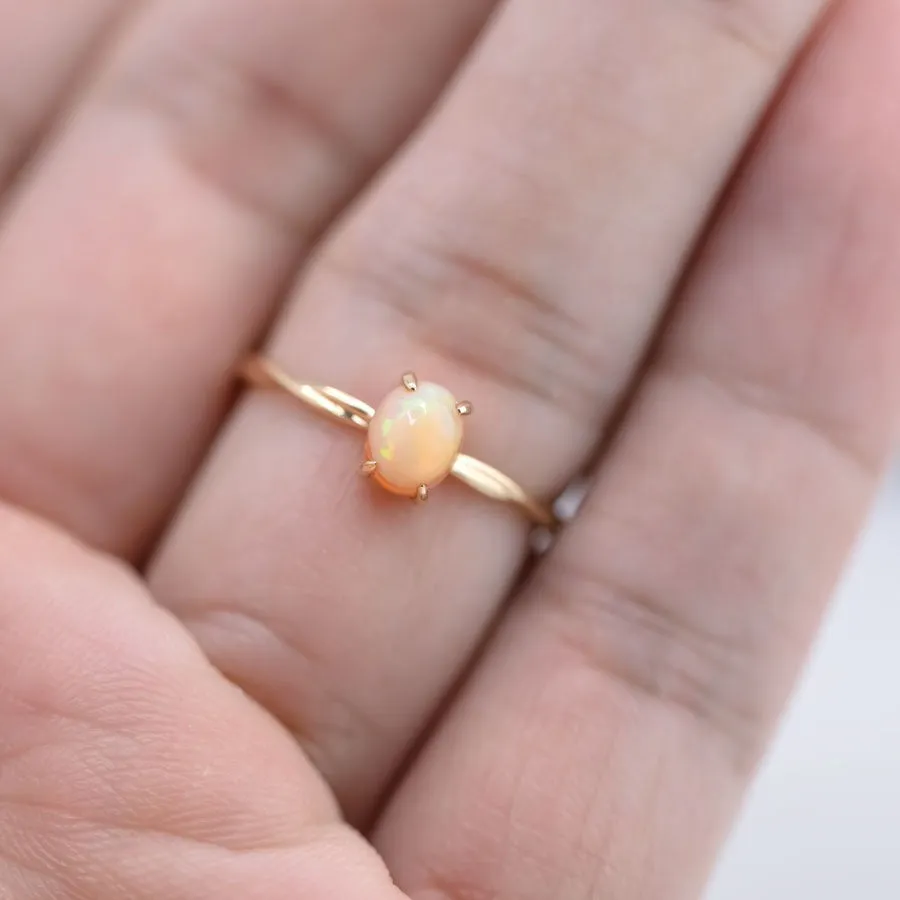 Mexican Egg Fire Opal Twist Band Engagement Ring 18K Yellow Gold