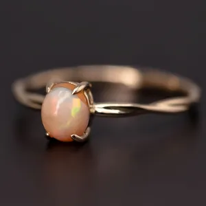 Mexican Egg Fire Opal Twist Band Engagement Ring 18K Yellow Gold
