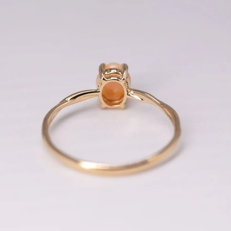 Mexican Egg Fire Opal Twist Band Engagement Ring 18K Yellow Gold