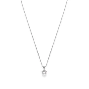 Mikimoto 18K White Gold 8.5mm Cultured Akoya Pearl and Diamond Pendant Necklace