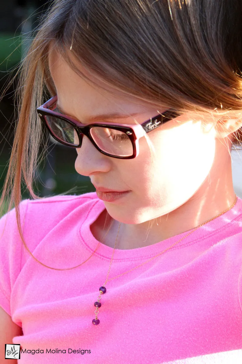 Mini Goddess (children) Triple Amethyst on Delicate Chain Necklace