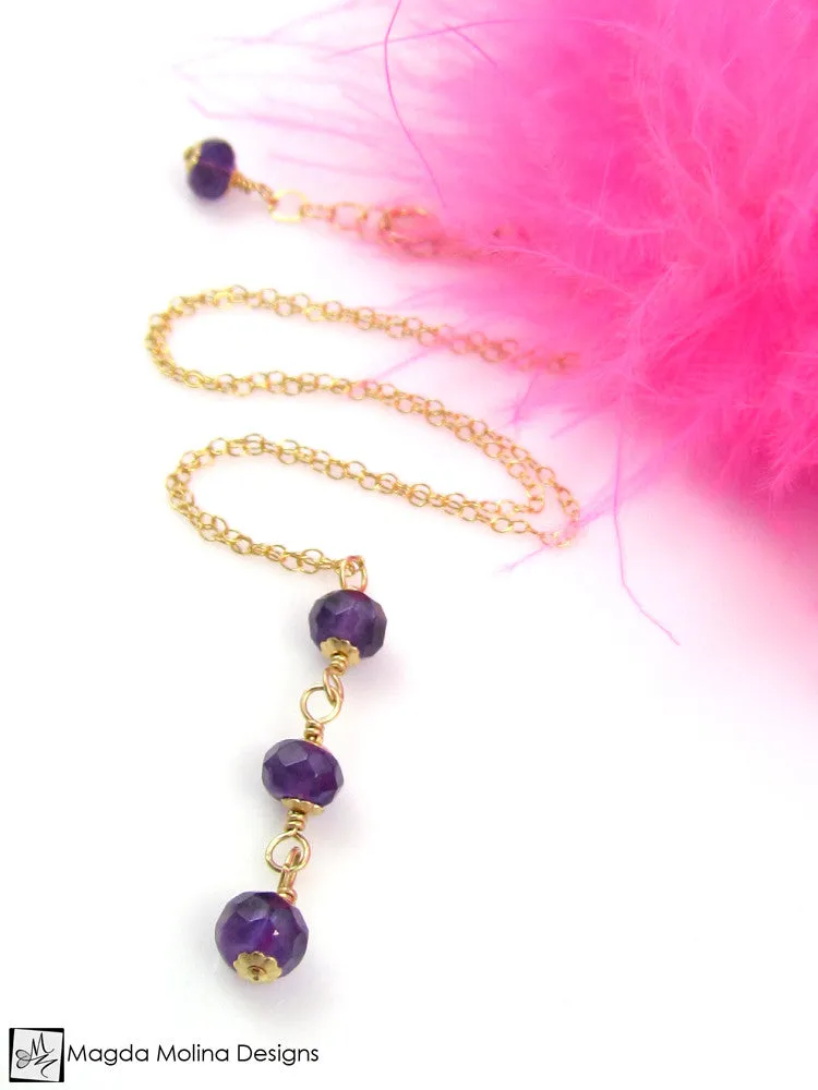 Mini Goddess (children) Triple Amethyst on Delicate Chain Necklace