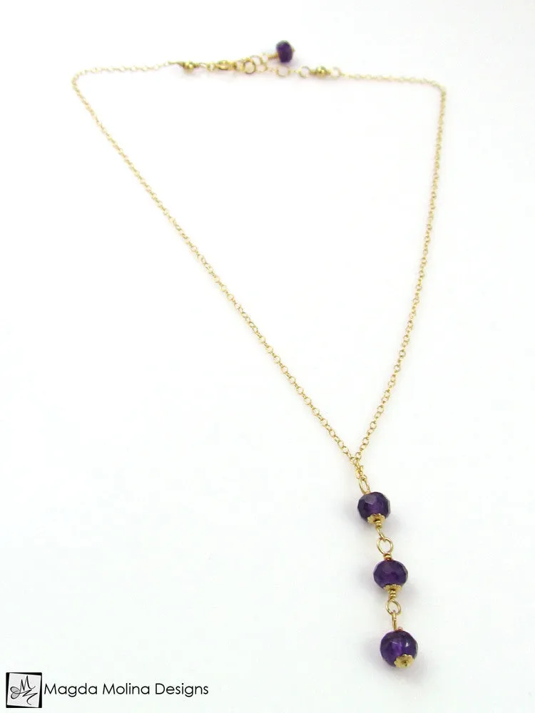 Mini Goddess (children) Triple Amethyst on Delicate Chain Necklace