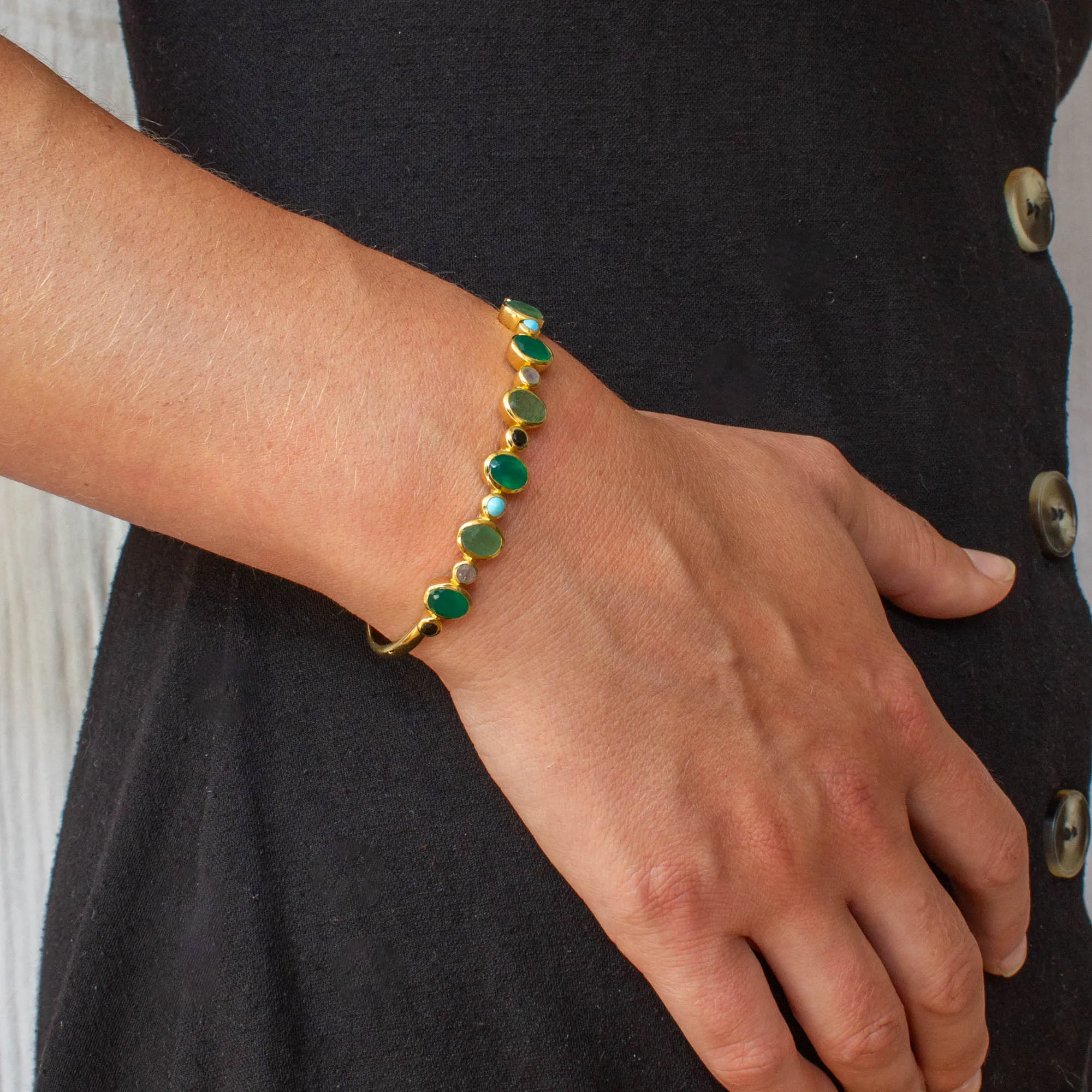 Multi-stone Gemstone Cuff Bracelet in Greens