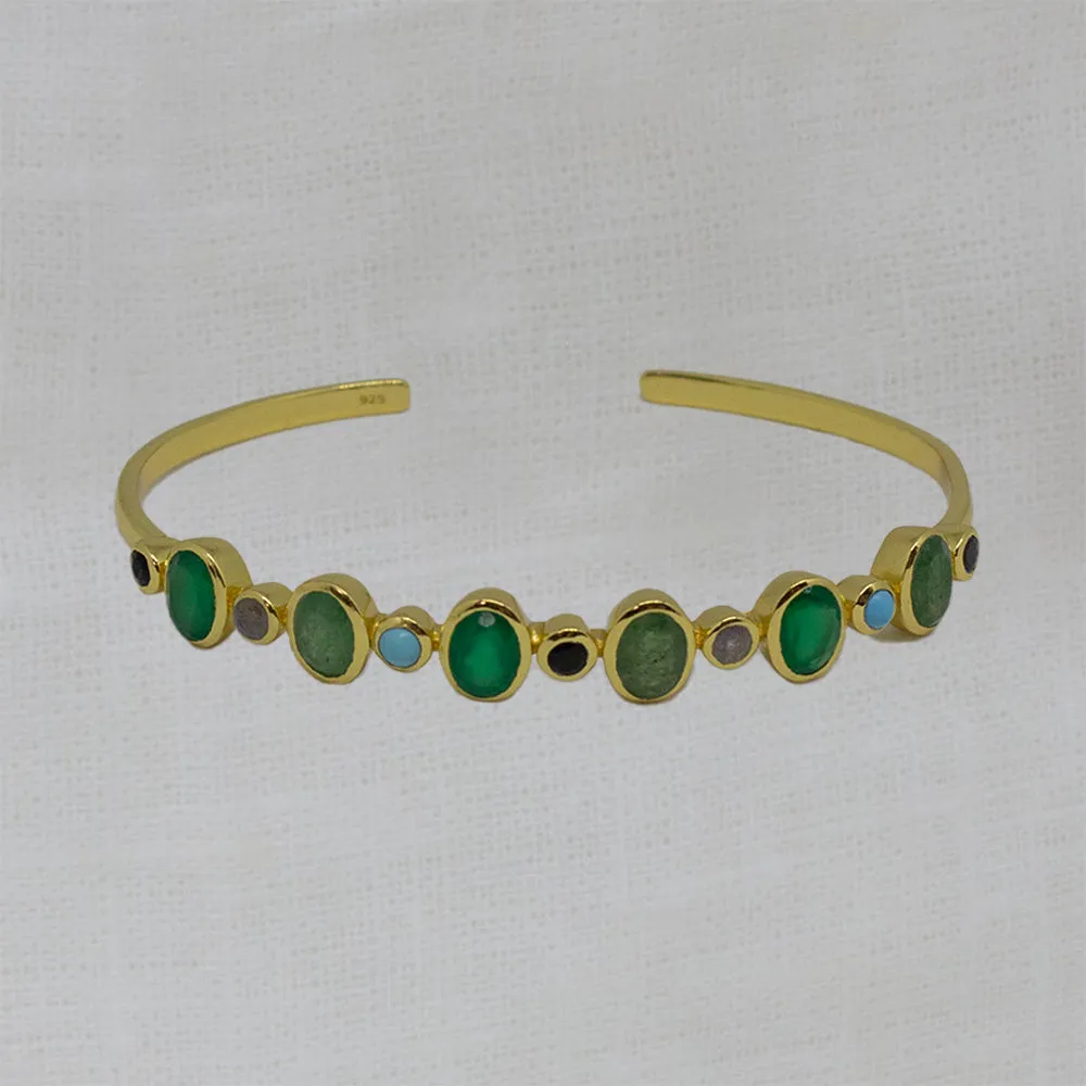 Multi-stone Gemstone Cuff Bracelet in Greens
