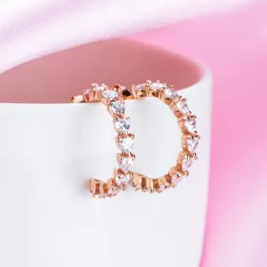 One Line CZ Rhodium Plated 925 Sterling Silver Half Hoops