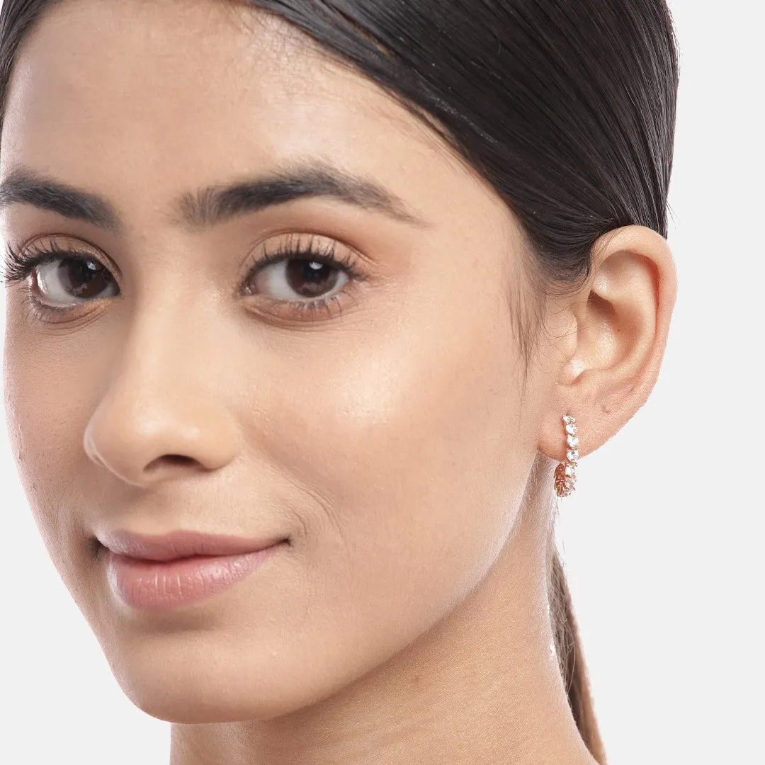 One Line CZ Rhodium Plated 925 Sterling Silver Half Hoops