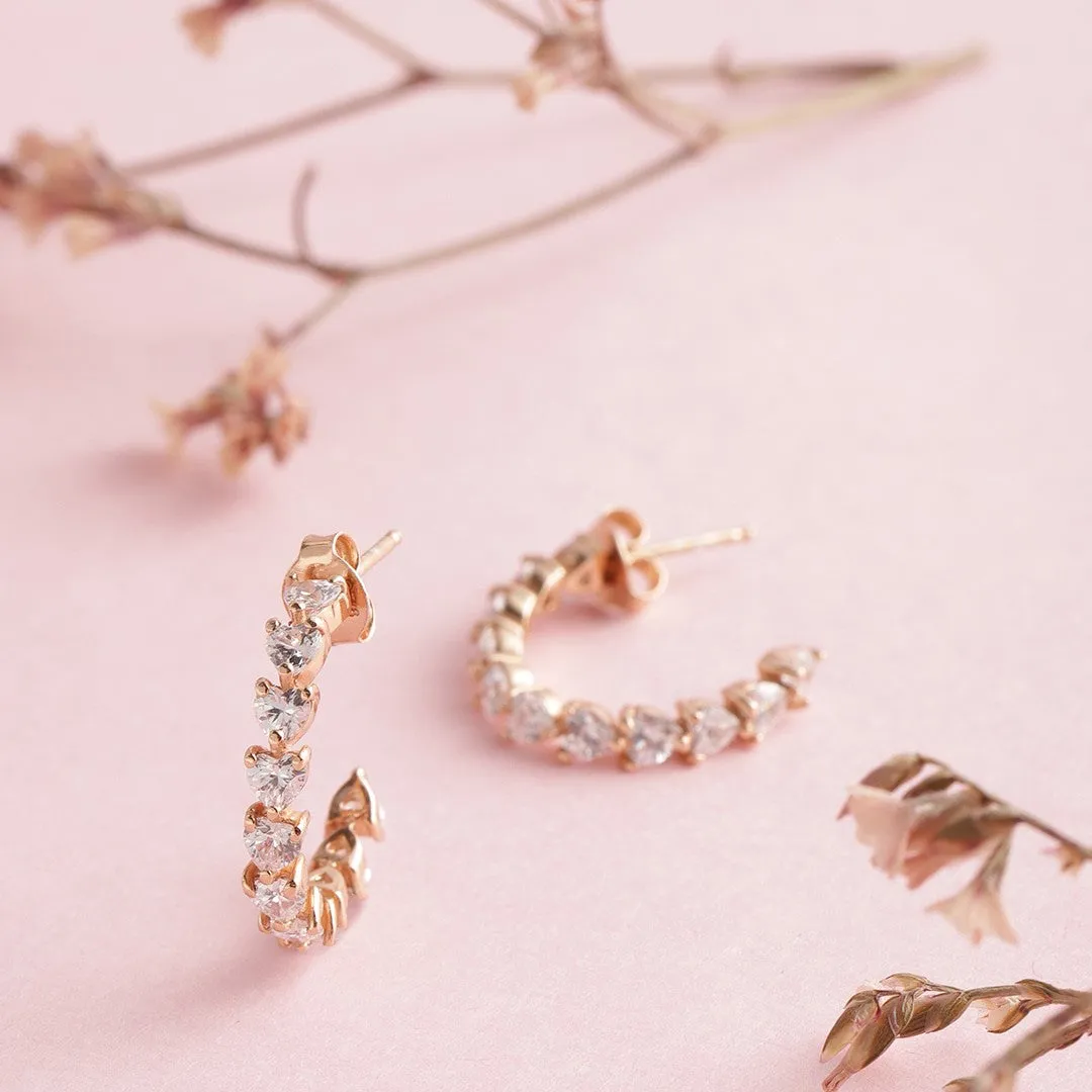 One Line CZ Rhodium Plated 925 Sterling Silver Half Hoops
