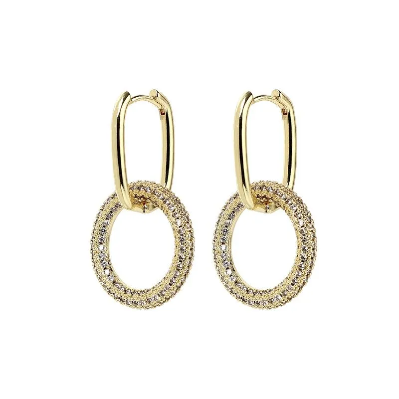 One Side Zircon Studded Double Oval-Shaped Geometric Dangle Hoop Earrings