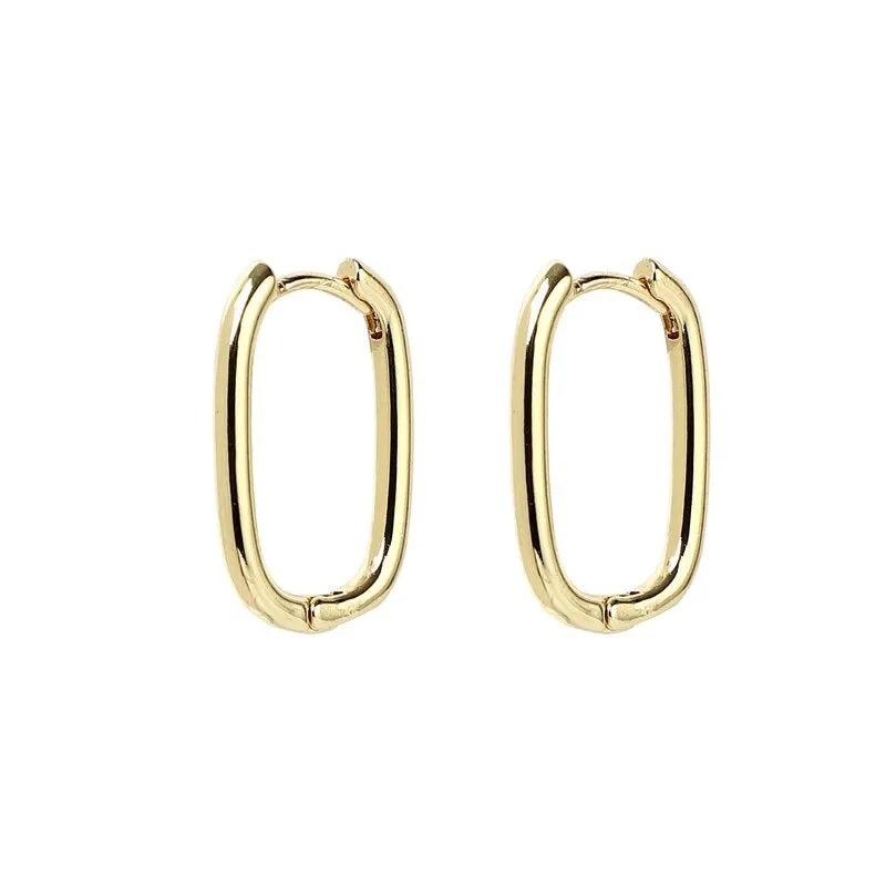 One Side Zircon Studded Double Oval-Shaped Geometric Dangle Hoop Earrings