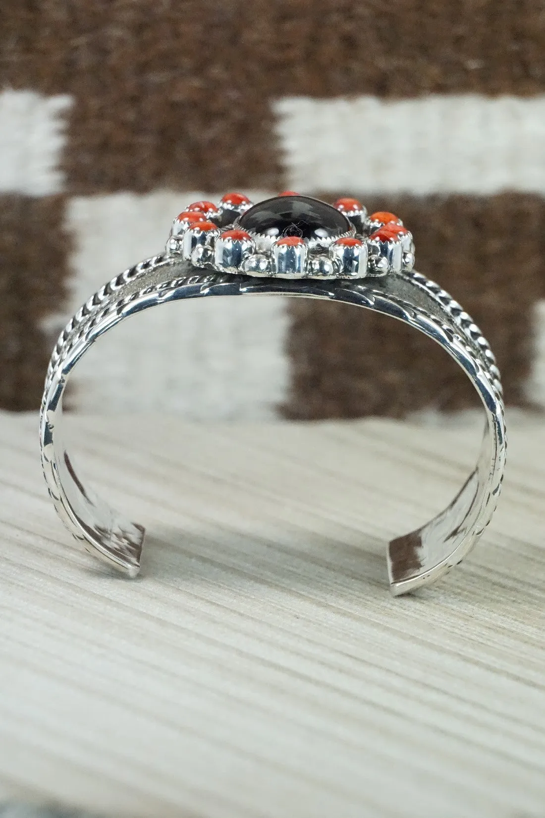 Onyx, Spiny Oyster & Sterling Silver Bracelet - Sandra Parkett